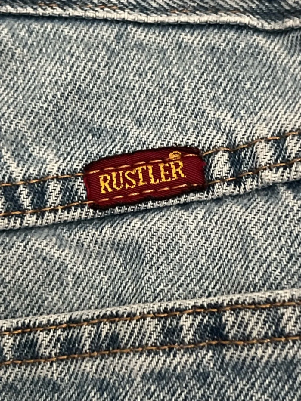 Rustler Light Blue Relaxed Straight-Leg Jeans with Distress, Size 33/32
